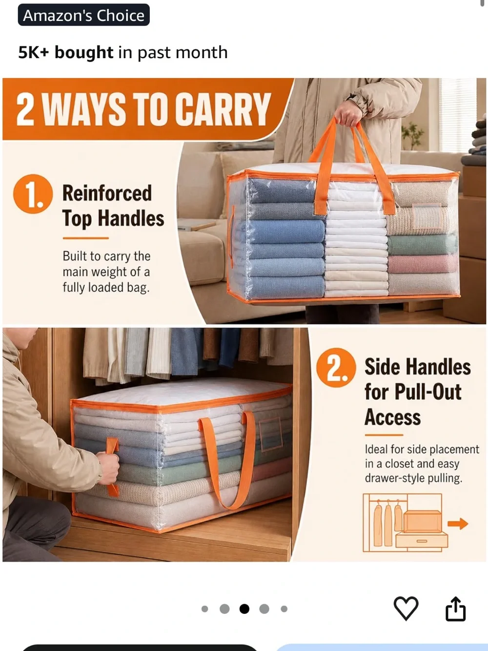 Clear Plastic Storage Bags with Orange Trim - 10-Pack